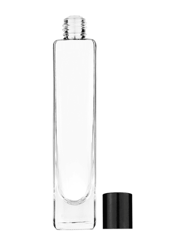 Slim design 100 ml, 3 1/2oz clear glass bottle with reducer and tall black  shiny cap. For use with cologne, aftershave, splash on, and perfume or  fragrance oil, beard oils. Slim design